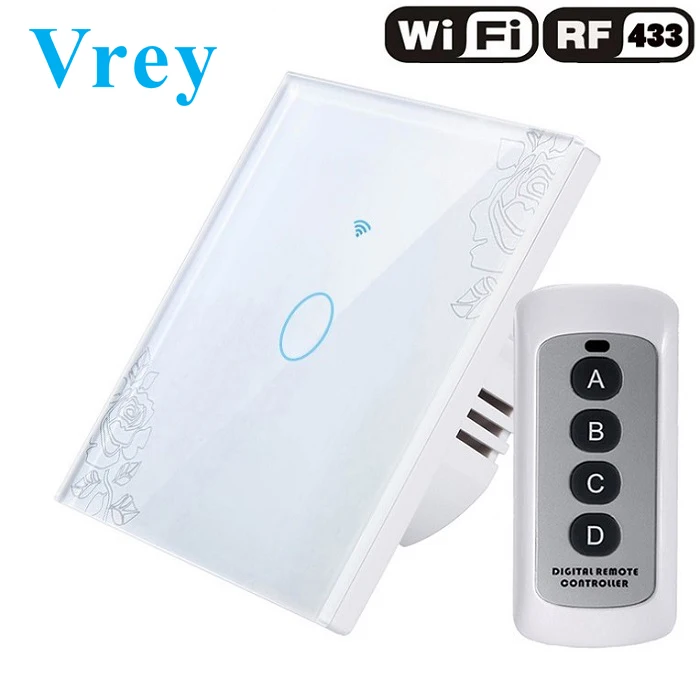 VR-WIFI-01 Lace Vrey wifi умный сенсорный выключатель, приложение беспроводной пульт дистанционного света сенсорный настенный выключатель, Хрустальная стеклянная панель, работает с Alexa/Google Home - Цвет: VR-WIFI-01 Lace