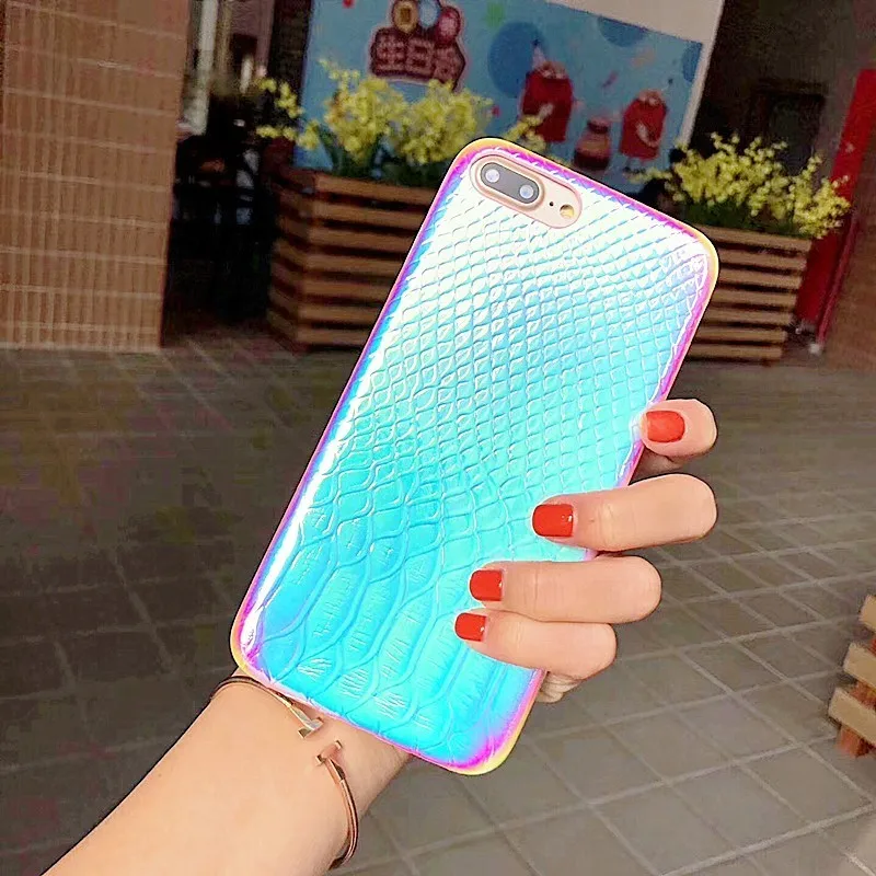 Роскошный блестящий лазерный чехол для телефона с крокодиловым лицевым