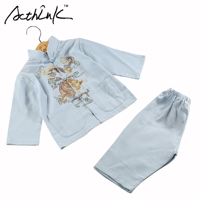 ActhInK Baby Boys Dragon Embroidery Cotton&ampLinen Han Chinese Clothing Brand Kids Retro Style Costume Set MC117 | Детская одежда и