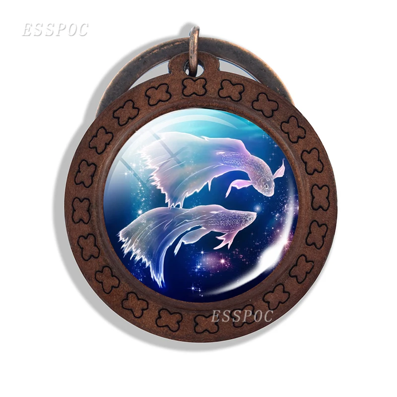 Брелок для ключей Созвездие Деревянный 12 знаков зодиака стеклянный кабошон