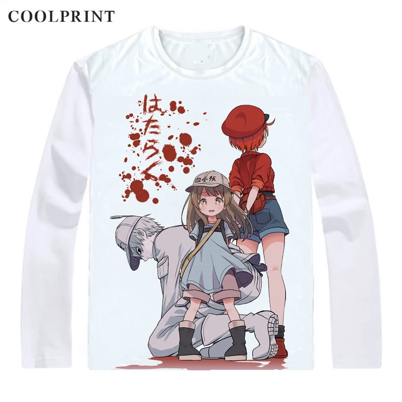 COOLPRINT ячейки на работе! Футболка Hataraku Saibo рубашки с длинным рукавом Аниме Манга