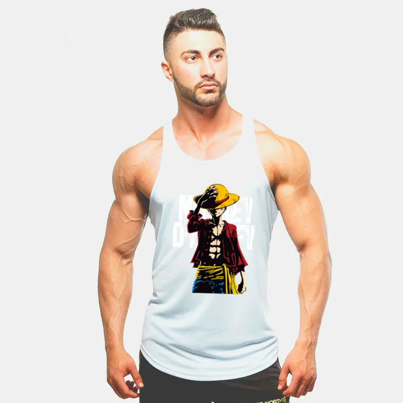 2 white One piece Luffy безрукавки для мужчин одежда для фитнеса или бодибилдинга Мужская рубашка трендовые жилеты хлопковые майки аниме летний топ - Цвет: 2 white
