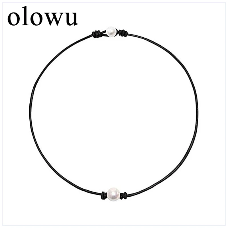 Olowu 2018 Новое модное колье из натуральной кожи ожерелье с пресноводным жемчугом