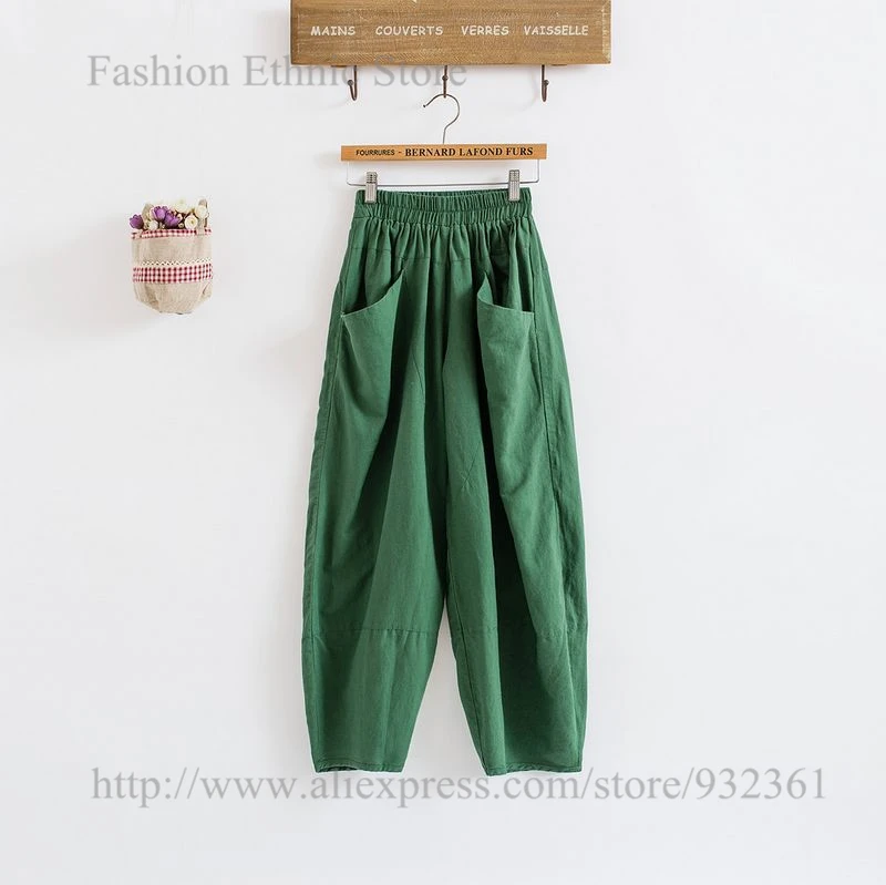 Винтажные хлопковые льняные Необычные шаровары длиной до щиколотки свободные