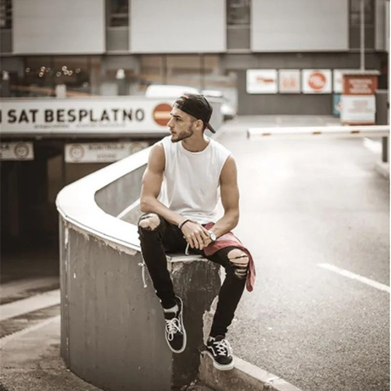 2019 летние мужские белые полосатые джинсы с дырками джинсовые штаны обтягивающие