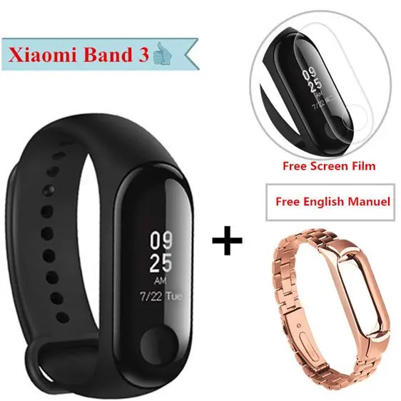 Add gold steel Xiaomi mi Band 3 умный Браслет Водонепроницаемый отчет о погоде mi Band 3 водонепроницаемый АОН OLED экран умный Браслет mi band 3 - Цвет: Add gold steel