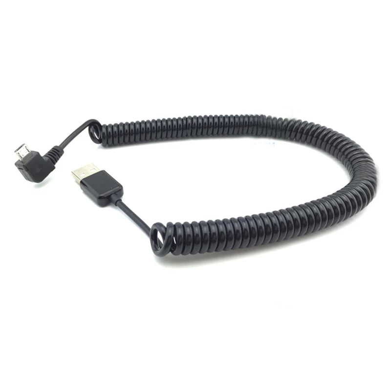 1 м 3 кабель Micro USB штекер 90 градусов угловой колено к пружинный спиральный