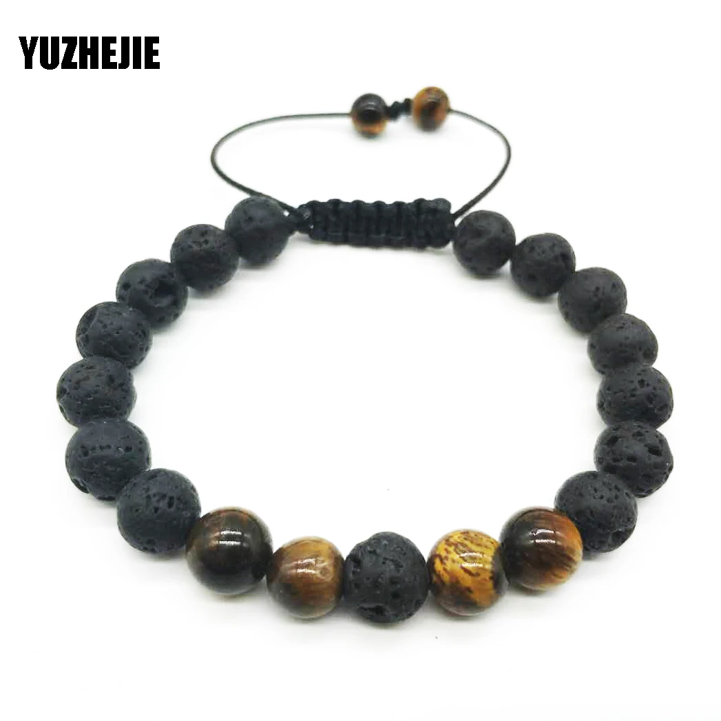 

YUZHEJIE 2018 New Arrival Mens Beaded Jewelry 8mm Lava Stone Beads Tiger Eye Spar Bracelets Party Gift Yoga Jewelry