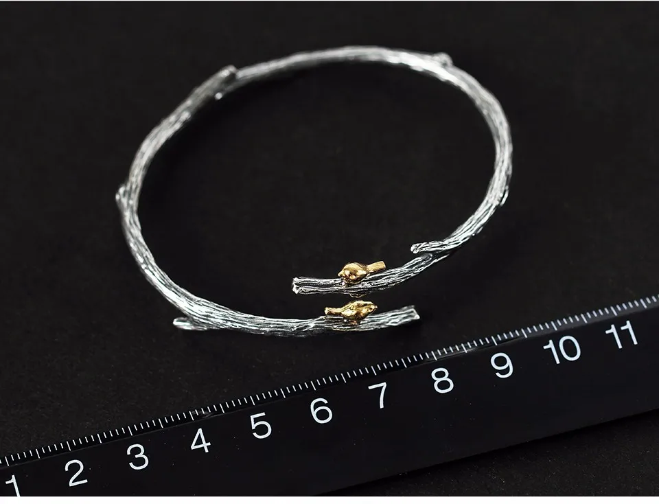 Lotus Fun реальные 925 Серебро Природный ручной Fine Jewelry Птица на ветке регулируемый браслет для женщин Bijoux