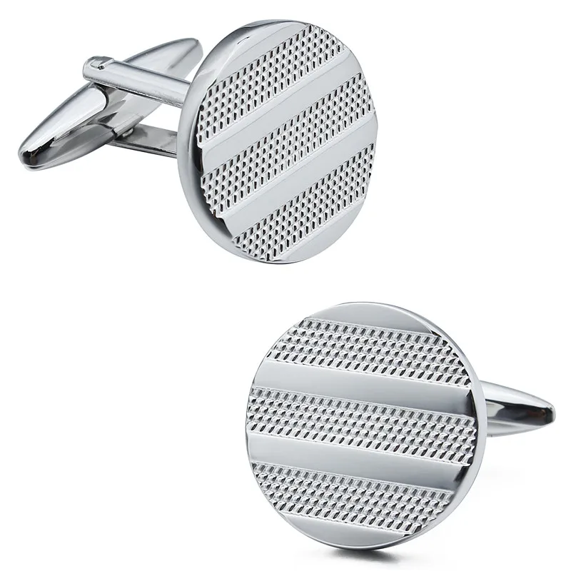 

HAWSON Men's Dot Cufflinks Round Shinny Silver Color Metal Cuff links Business Gift with Free Box