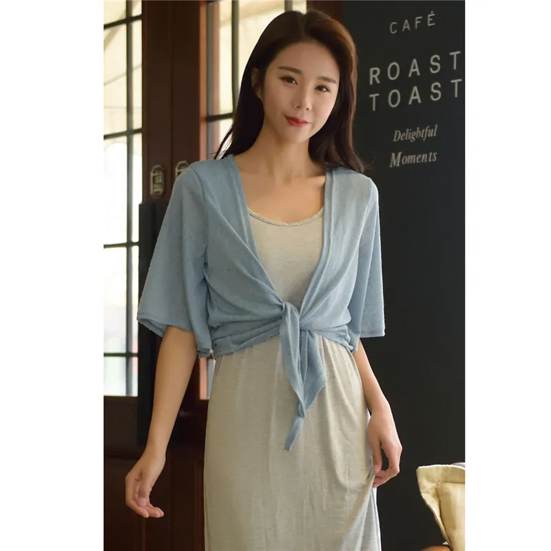 Sanishroly Spring Autumn Women Short Cardigan Coat Casual Loose Thin Lace Cardigans Female Tie Bow White Outwear Plus Size SE651 | Женская