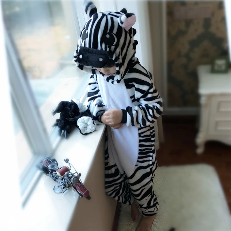 Пижамный комплект для мальчиков и девочек комбинезон косплея с принтом зебры