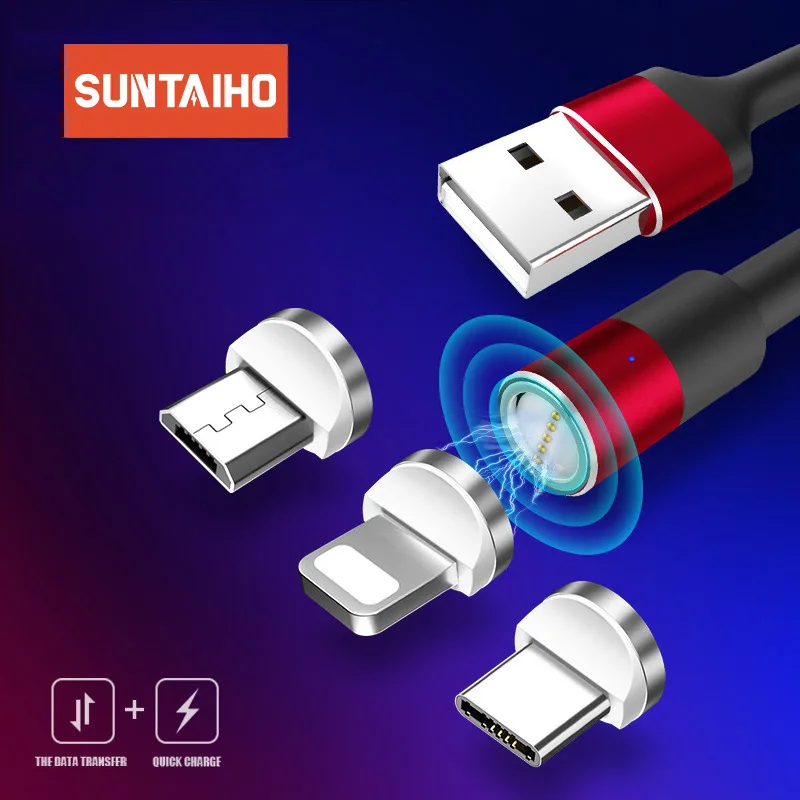 Магнитный usb-кабель Suntaiho для iPhone XR XS Max X 8 7 6 1 2 м быстрое зарядное устройство Micro USB