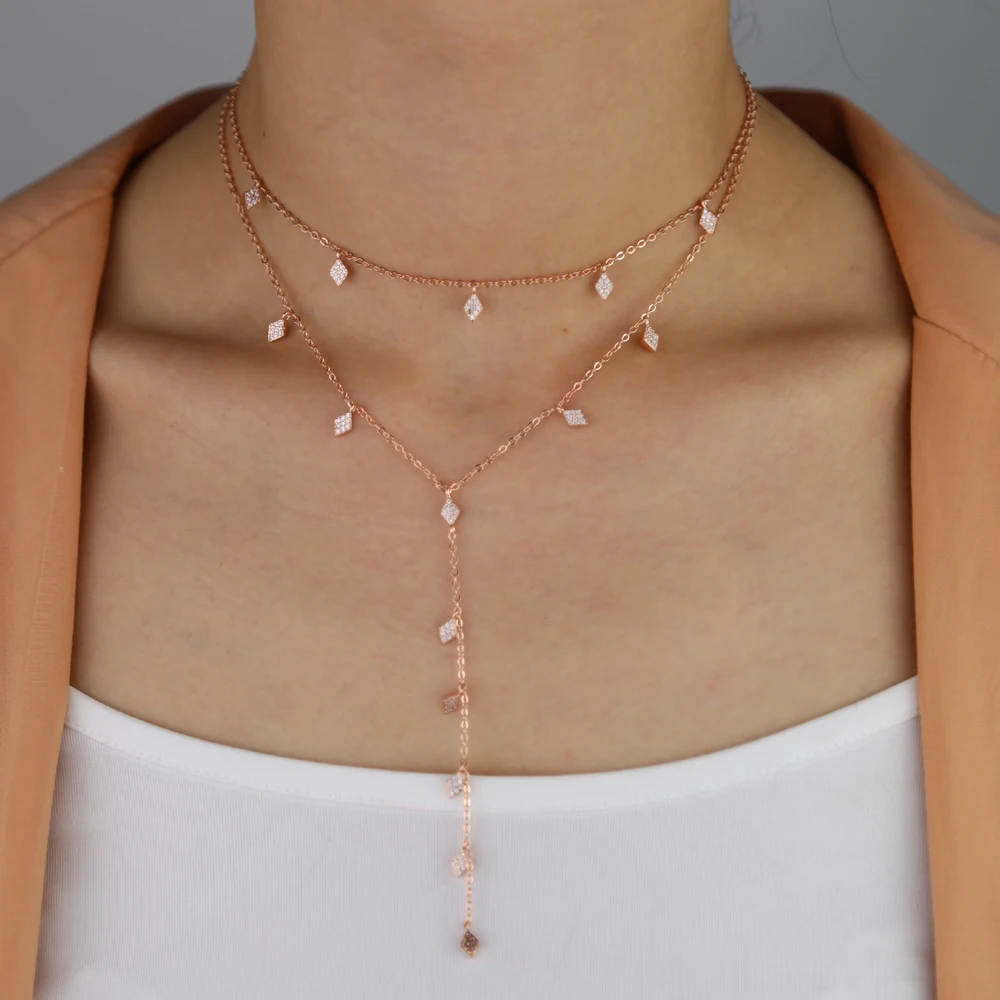 Женское длинное колье чокер с инкрустацией из кубического циркония элегантная