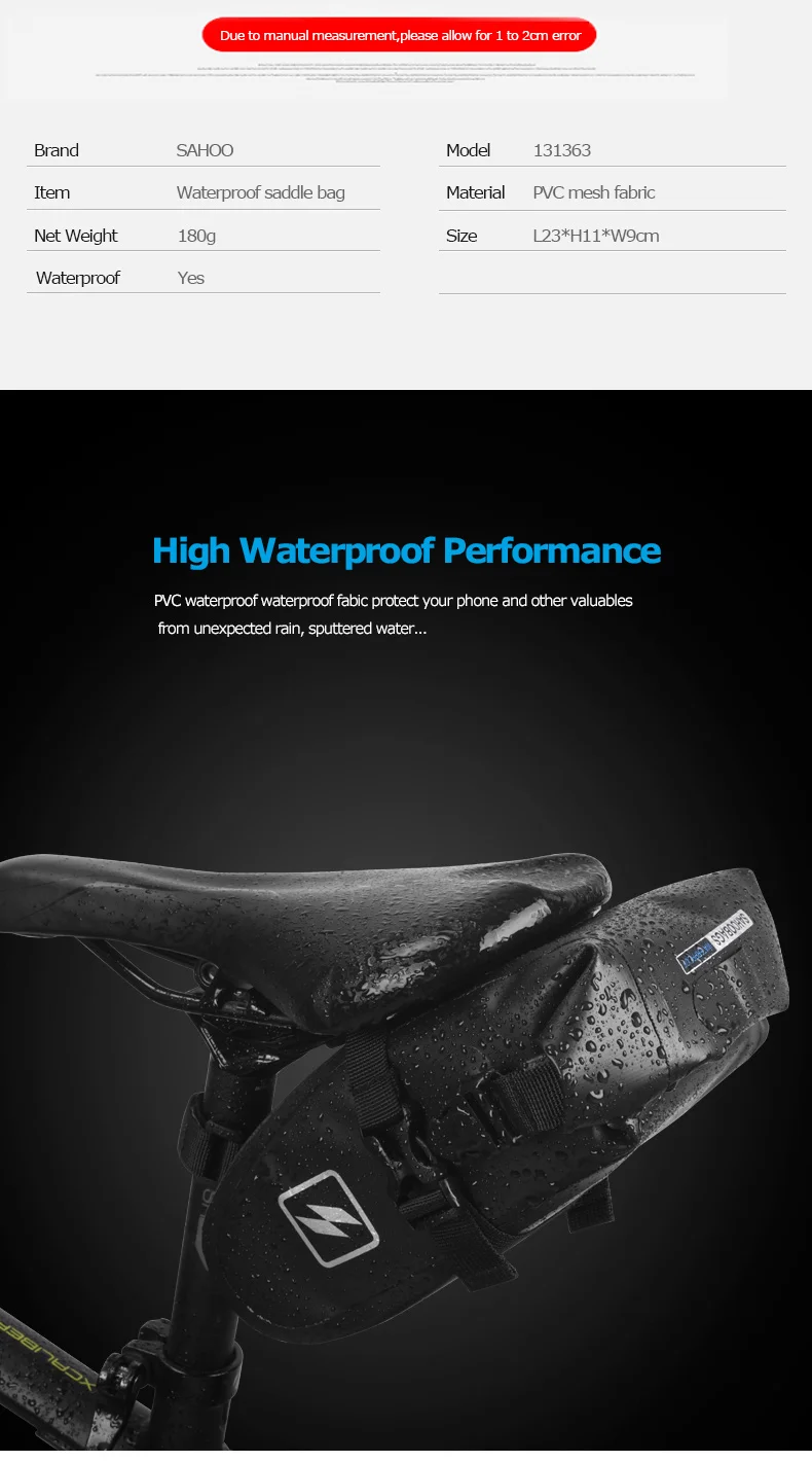 Sahoo 131363-SA полностью водонепроницаемая велосипедная седельная сумка для горной дороги, велосипедная сумка на танкетке, сумка для заднего сиденья, сумка для хвоста, сухая сумка