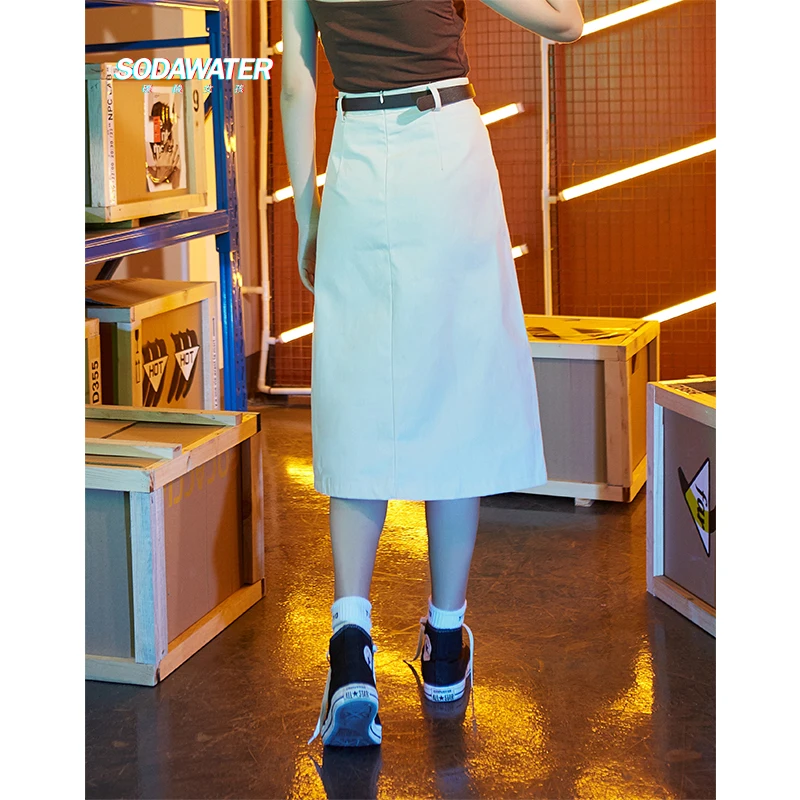 Женская трапециевидная юбка SODAWATER однобортная длинная средней длины с высокой