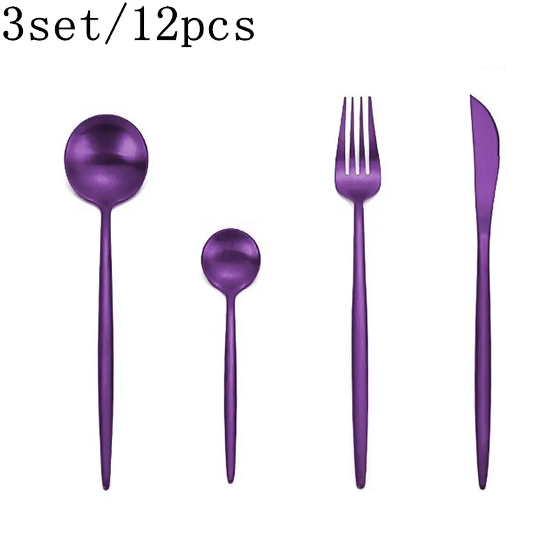 3set purple Hoomall 24 шт./компл. черный посуда набор посуды 304 Нержавеющая сталь столовые приборы посуда набор Кухня поставки вечерние вилка в западном стиле, комплект - Цвет: 3set purple