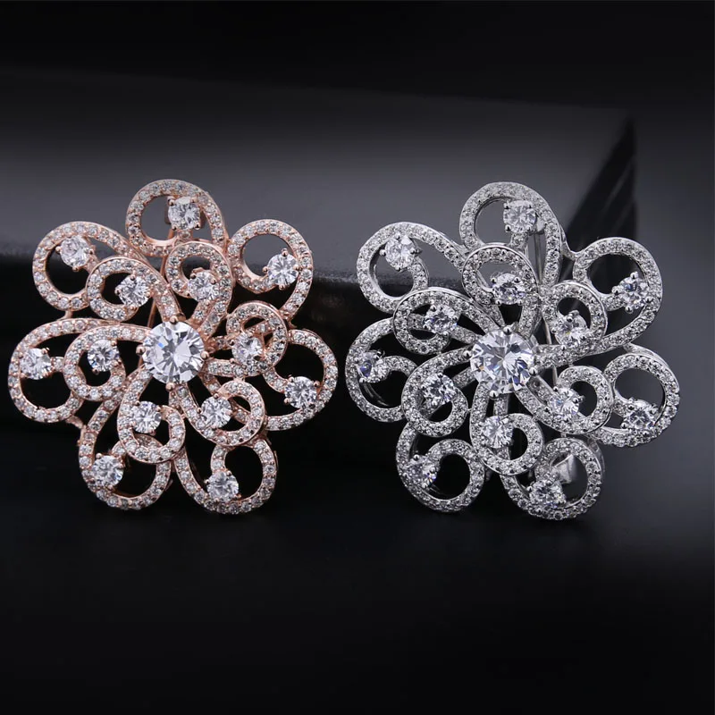 

HONGHONG Cubic zirconia Flower Brooches Pins For Women High Quality Wedding Dress Jewelry Accessories Free Shipping