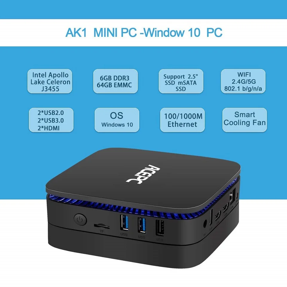 AK1 Мини ПК Windows10 Мини компьютер Intel Celeron Apollo Lake J3455 4G ram 64GB SSD HTPC офис HDMI WiFi 4K USB3.0 мини настольный компьютер