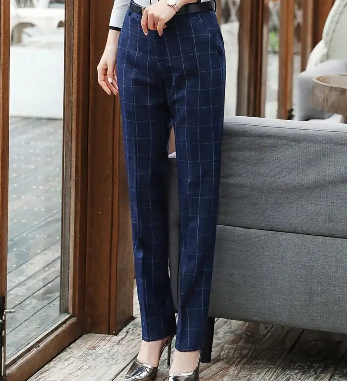 plaid pants Высокое качество NAVIU новые модные клетчатые женские брюки элегантная Офисная Рабочая одежда формальные узкие брюки размера плюс - Цвет: plaid pants