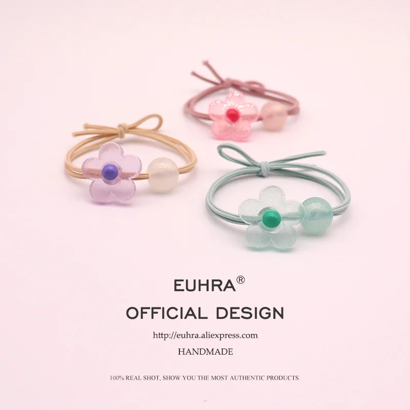 EUHRA, 5 цветов, эластичная прозрачная яркая лента для волос с лепестками для девочек, детская резинка, высокая эластичность