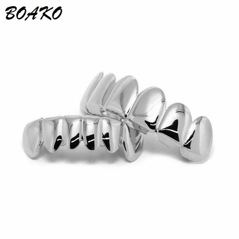 BOAKO золотые накладные зубы Grillz набор верхних и нижних грилей зубные хип-хоп зубные колпачки панк зубные грили мужские Cosply Rapper Украшения для тела