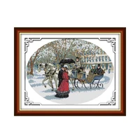 winter snow carriage european character street view cross stitch kits handmade material bag cross sewing embroidery
