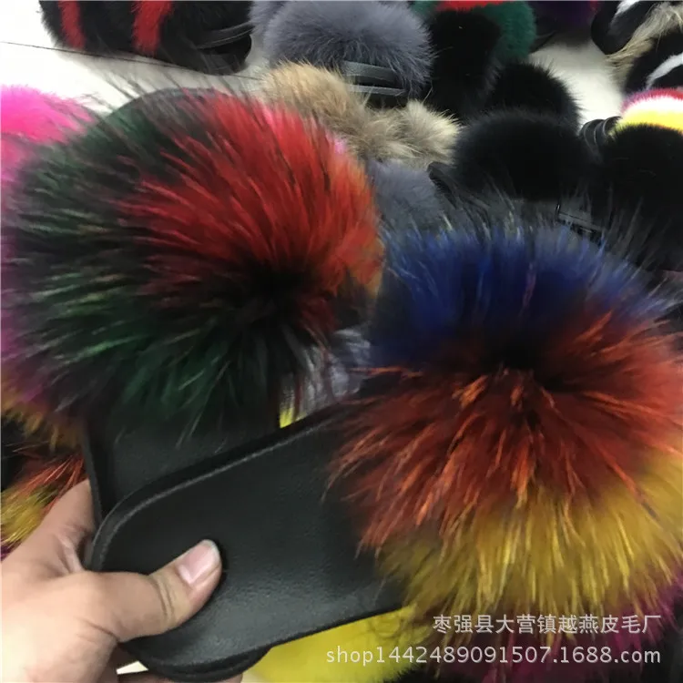 Женские меховые тапочки из лисьего меха домашние пушистые Плюшевые Пушистые