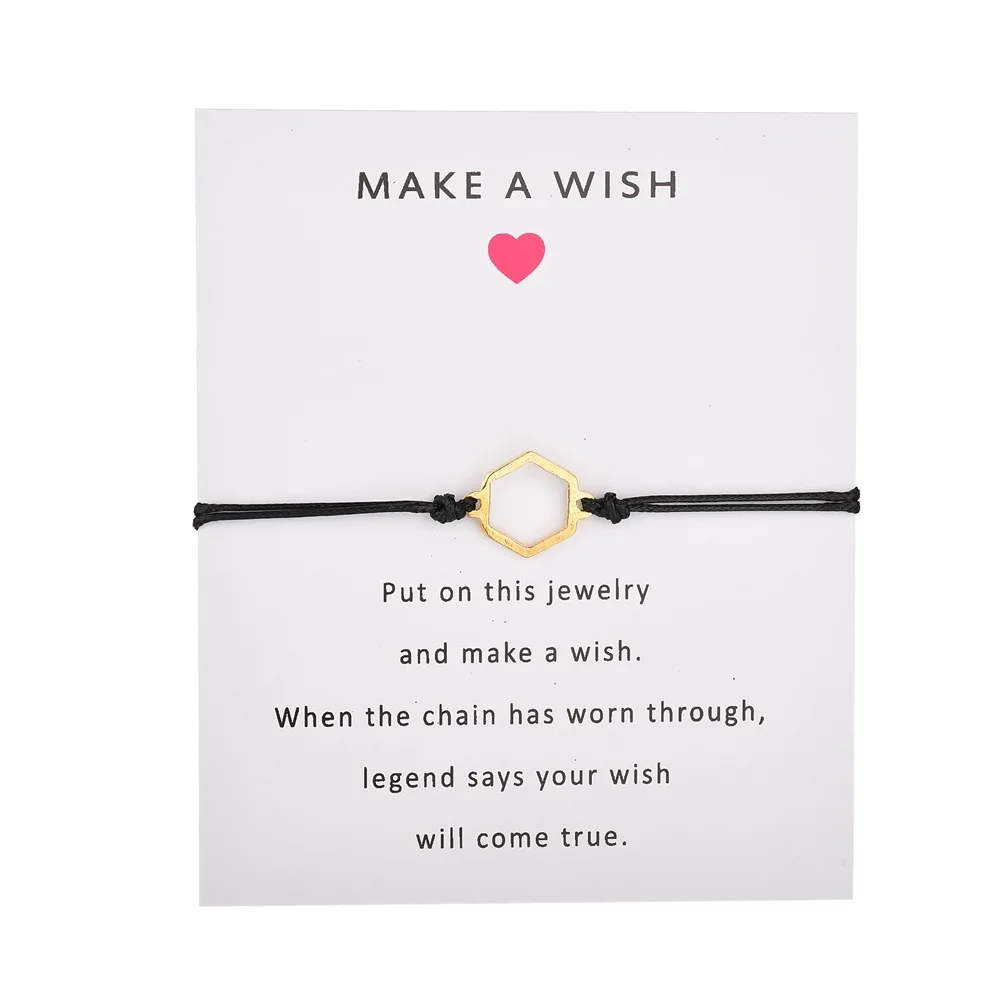 Многоугольный браслет Make a wish Card для Годовщины свадьбы красная веревка