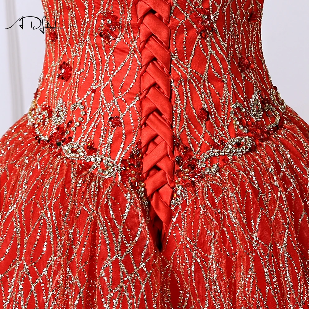 ADLN Великолепный красный Vestidos de Quinceaera бальное платье с лямкой на шее Robe de Bal Роскошные Кристаллы Сверкающее платье для светской львицы