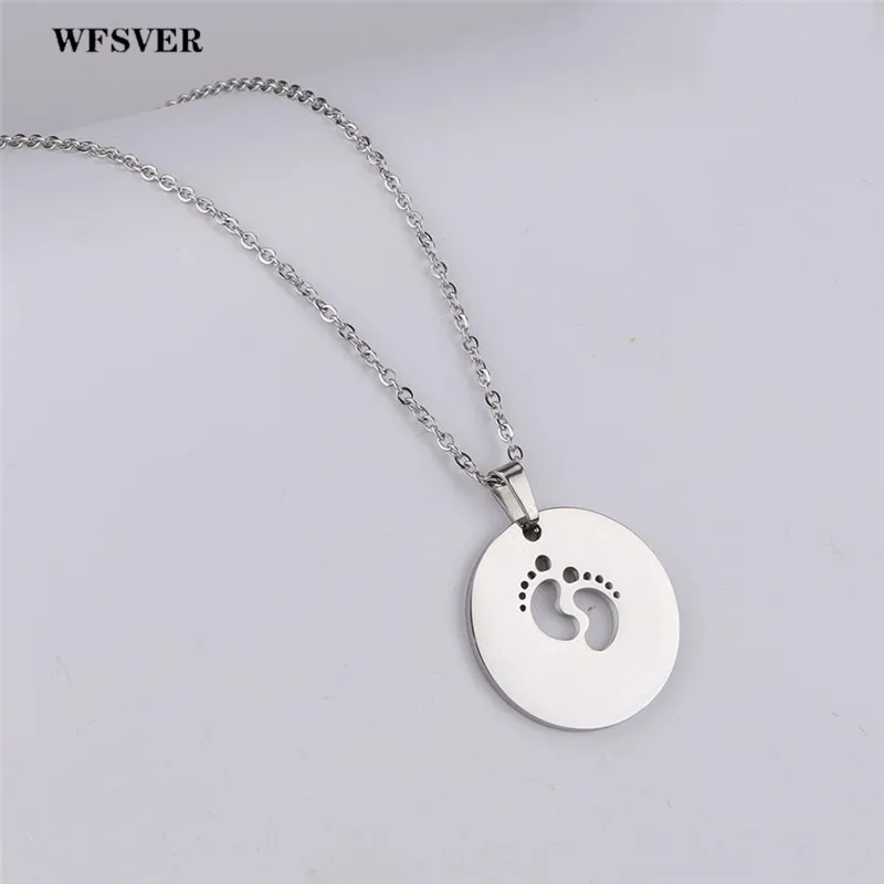 silver WFSVER серебряное золотое ожерелье из нержавеющей стали детский отпечаток ног кулон ожерелье для Материнские украшения подарок для ребенка - Окраска металла: silver
