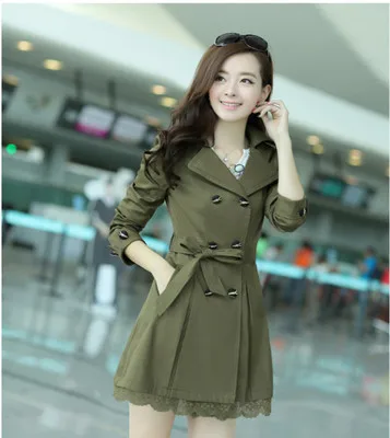 Trench female 2015 spring women's trench plus size clothing and autumn medium-long outerwear | Женская одежда