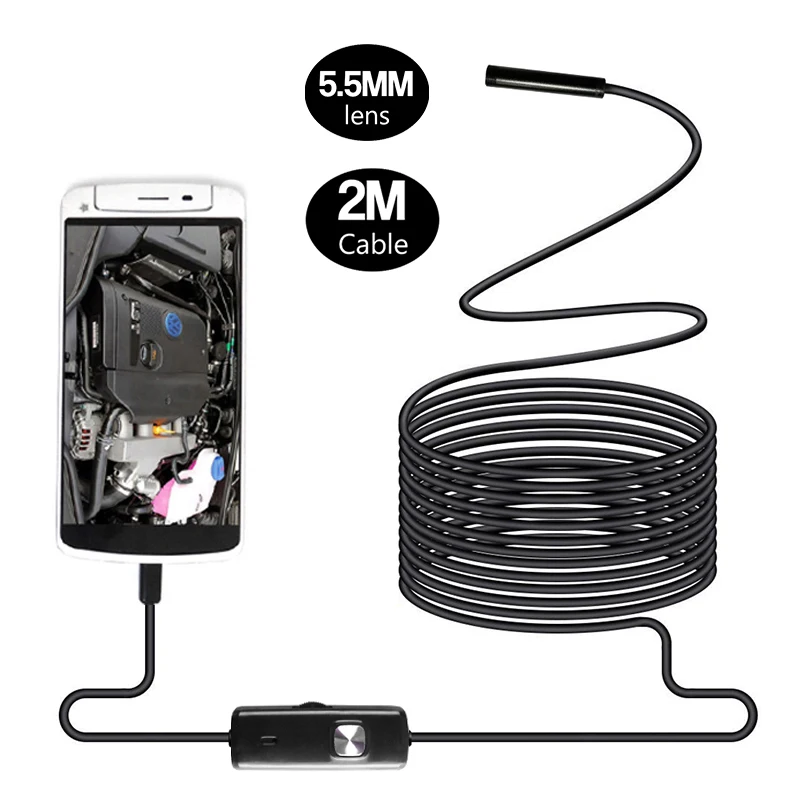 AN97 5 мм объектив android эндоскоп 2 м мягкий жесткий кабель Micro USB бороскоп
