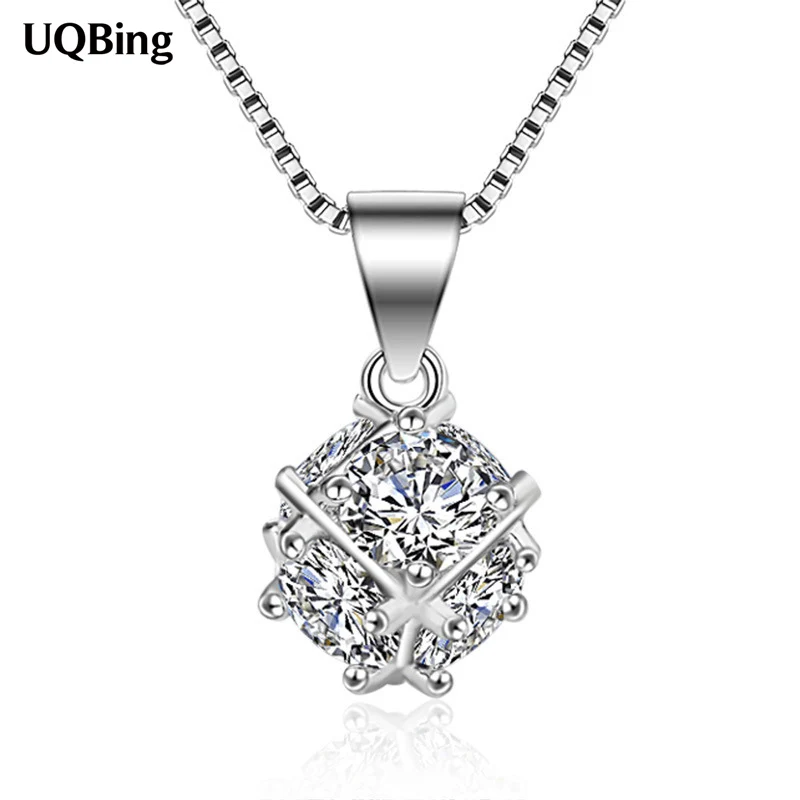 

2017 Drop Shipping 925 Sterling Silver Box Chain Necklaces Crystal Pendants&Necklaces Jewelry Collar Colar de Plata