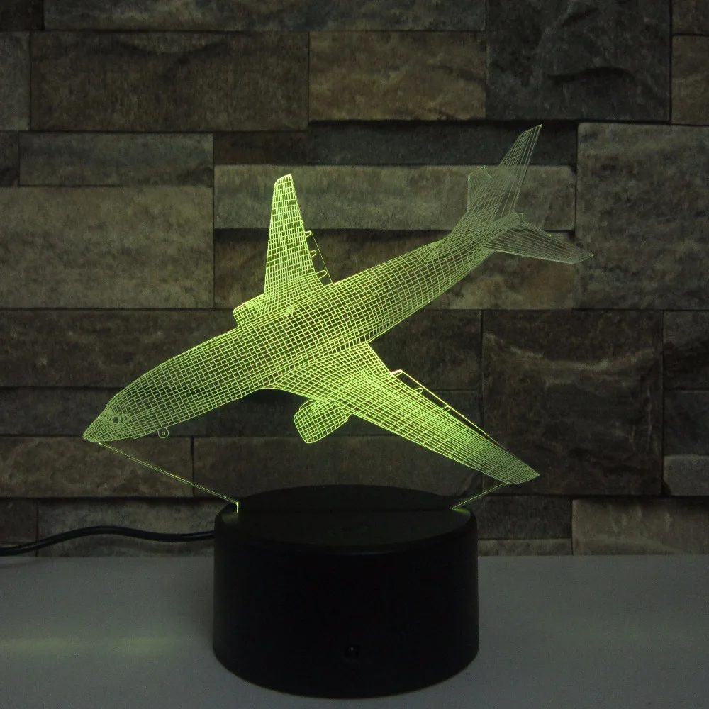 Ночсветильник 3D в виде самолета с дистанционным выключателем USB 7 цветов