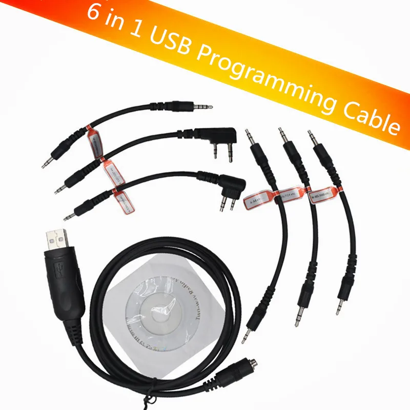 6 в 1 USB-кабель для программирования YAESU BAOFENG BF-888S KENWOOD PUXING Motorola ICOM Radio Walkie Talkie |