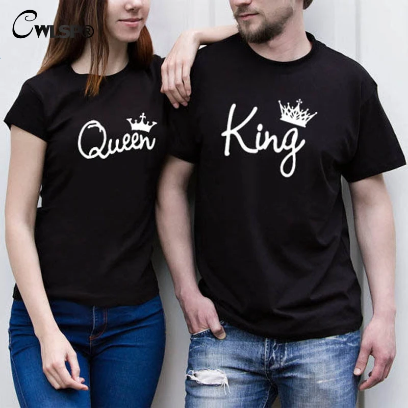 CWLSP King queen женская футболка с принтом короны парная одежда футболка «Розовая пантера» Топы Femme летняя футболка Повседневная с круглым вырезом QZ3200