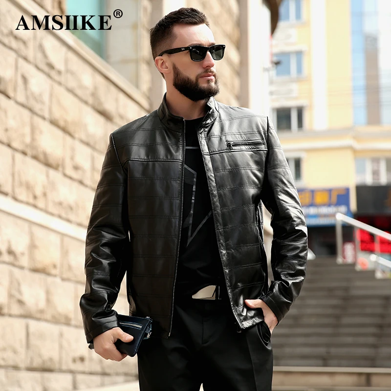 AMSIIKE Модная 2017 очень стильная куртка из натуральной кожи для брутальных мужчин