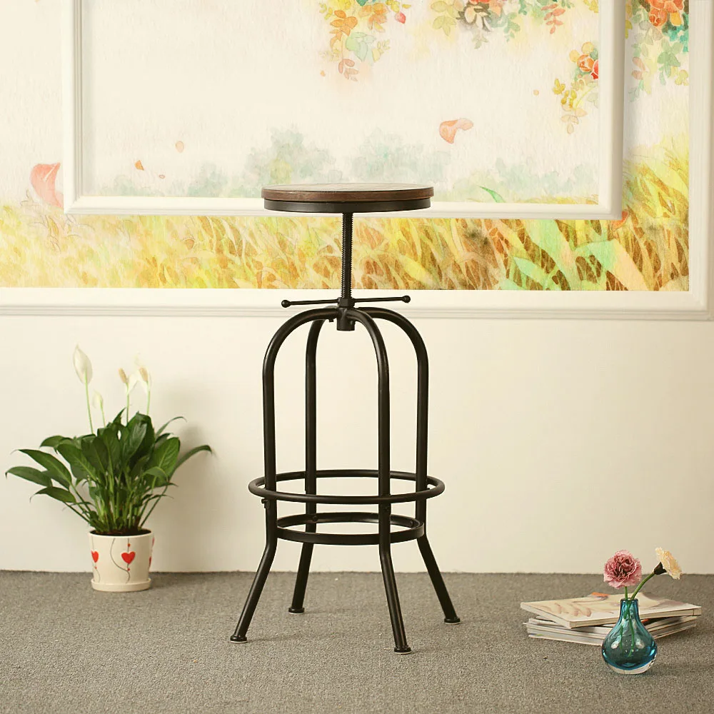 

iKayaa Bar Stool Industrial Style Height Adjustable Swivel Bar Stool Natural Pinewood Top Kitchen Dining Breakfast Chair
