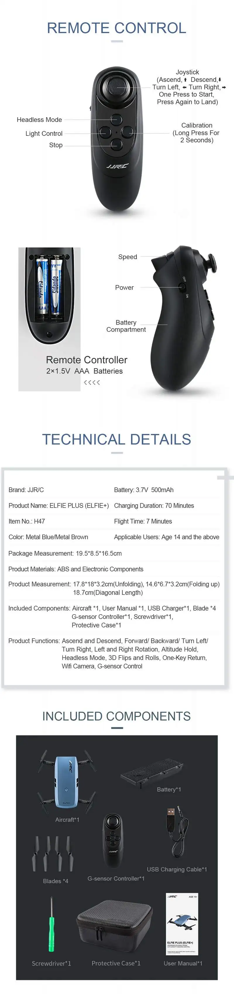 JJRC H47 ELFIE Plus с 720PCamera обновленный складной режим красоты селфи RC Дрон Квадрокоптер с небольшим контроллером