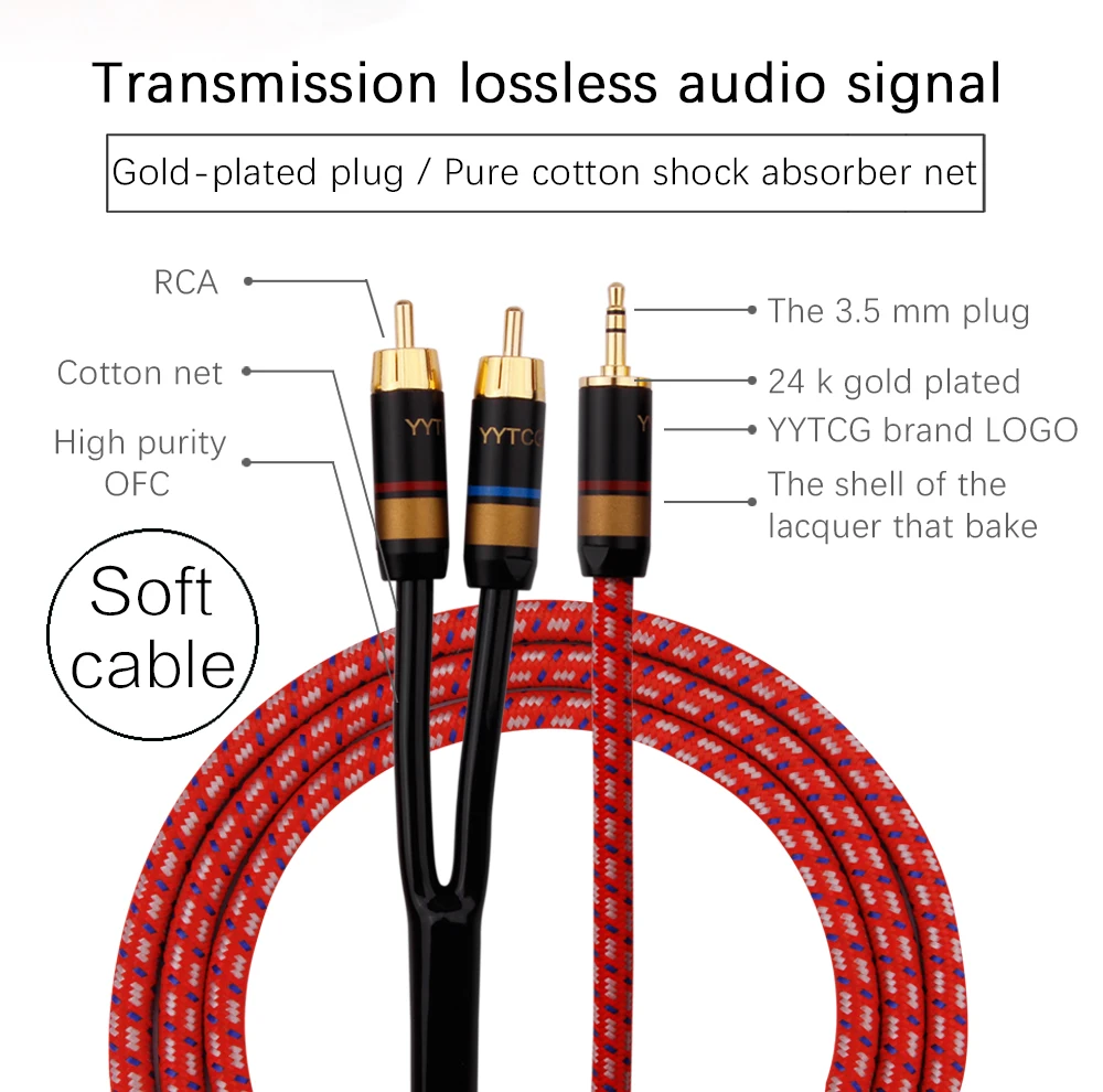 YYTCG Hifi Canare от 3 5 мм до 2RCA аудио кабель ПК усилитель для мобильного телефона