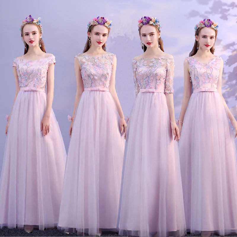 SJZL70# розовые длинные платья подружки невесты весна лето новые кружевные дешевые оптовые свадебные платья для невесты женская мода