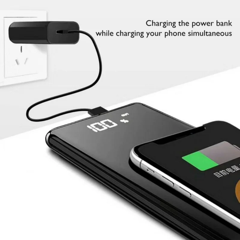 Qi беспроводной 10000mAh Портативный внешний аккумулятор 2USB lcd светодиодный телефон быстрое зарядное устройство зеркальная поверхность для iPhone Android