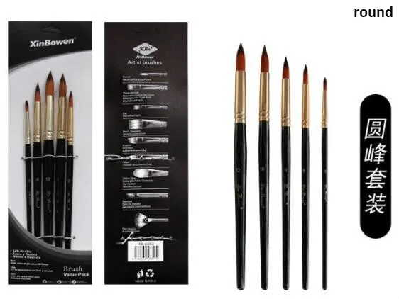 1set C 5 шт./компл. Арт Набор нейлоновых волосяных деревянная кисть набор кистей для рисования зубчатые рисунок Краски ing черного дерева DIY для рисования акварель ручка - Цвет: 1set C