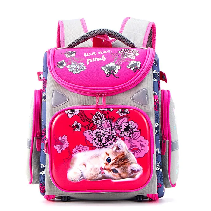 rose cat Мультяшные ортопедические школьные рюкзаки для девочек и мальчиков, рюкзак с рисунком автомобиля, школьные сумки для студентов, Mochila Infantil, класс 1-4 - Цвет: rose cat