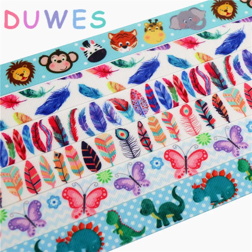 DUWES 1/4 ''Бесплатная доставка животное перо динозавр печатная корсажная лента