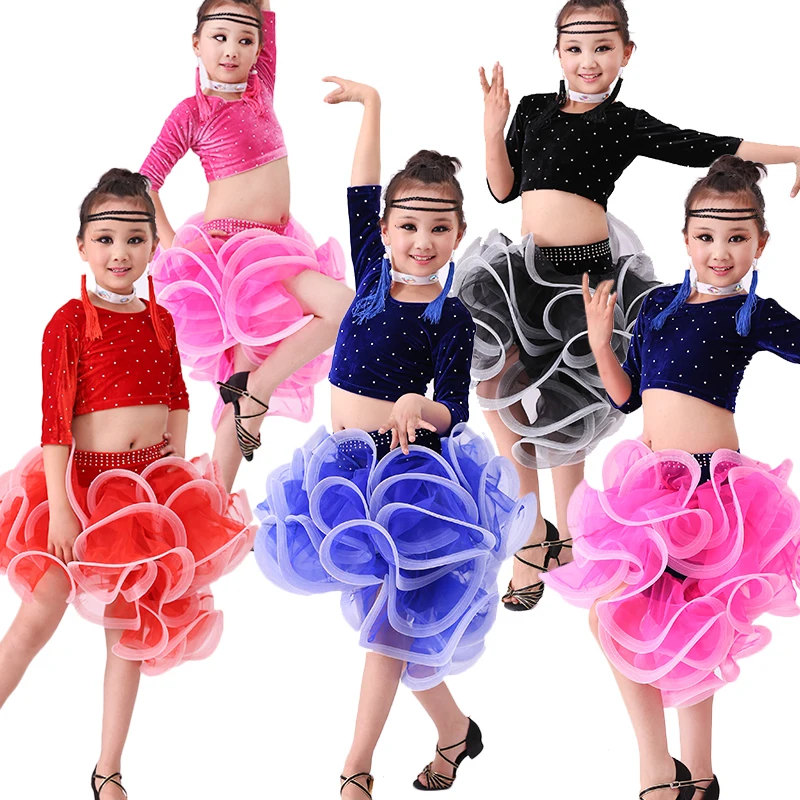 

children latin competition dress salsa dancing dress for girls Two pieces top + skirt kids latin dance costumes for kids girl