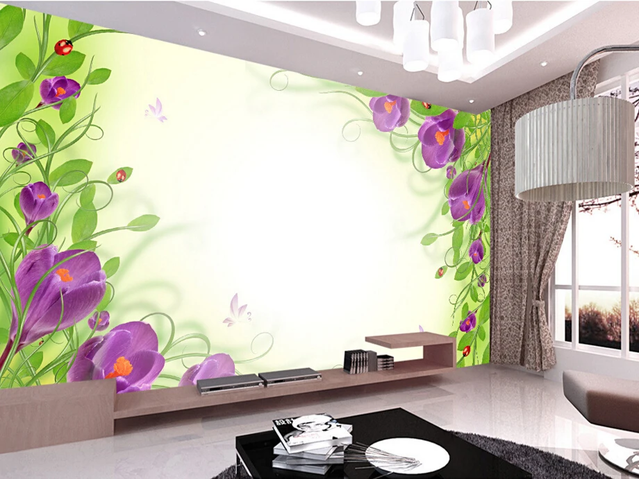 Пользовательские детские обои фиолетовые цветы и растения 3D для современной