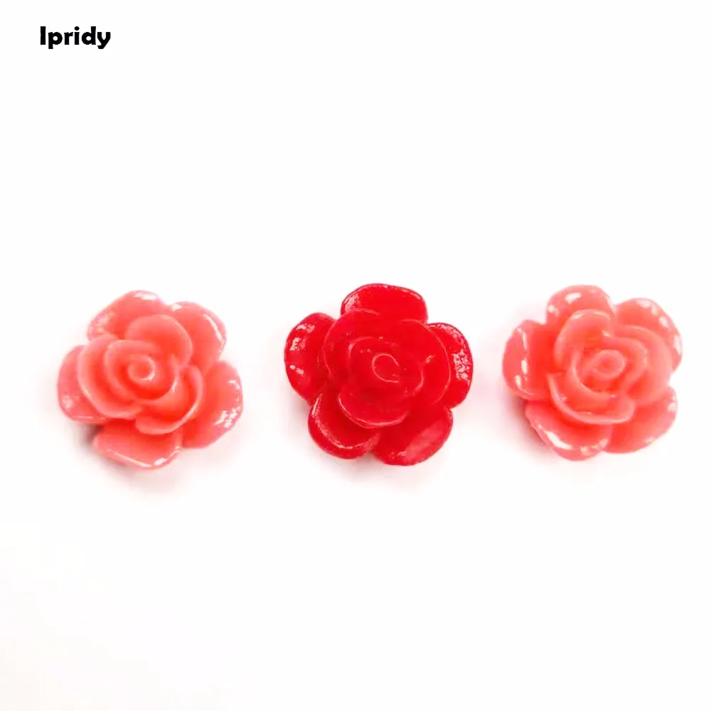 

IPRIDY 50pcs 14.5x7.6mm Colorful Rose Flower Floral Opaque Resin Drilled Beads For DIY Scrapbooking Craft Decor