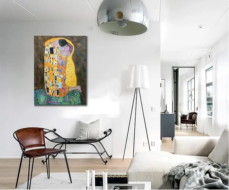 Поцелуй Густава Климта холст искусство картины маслом Репродукция ручная роспись художественный портрет Женщины и любовь изображение для стены